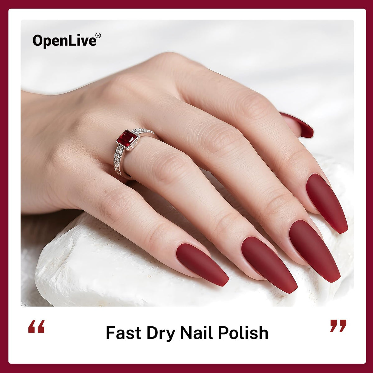 OpenLive Dark Red Nail Polish applied on nails