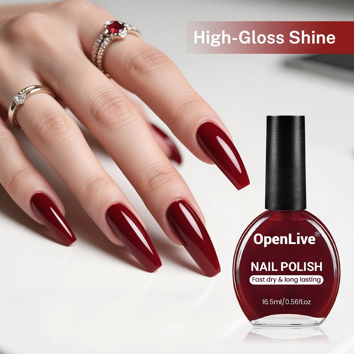 OpenLive Dark Red Nail Polish brush close-up