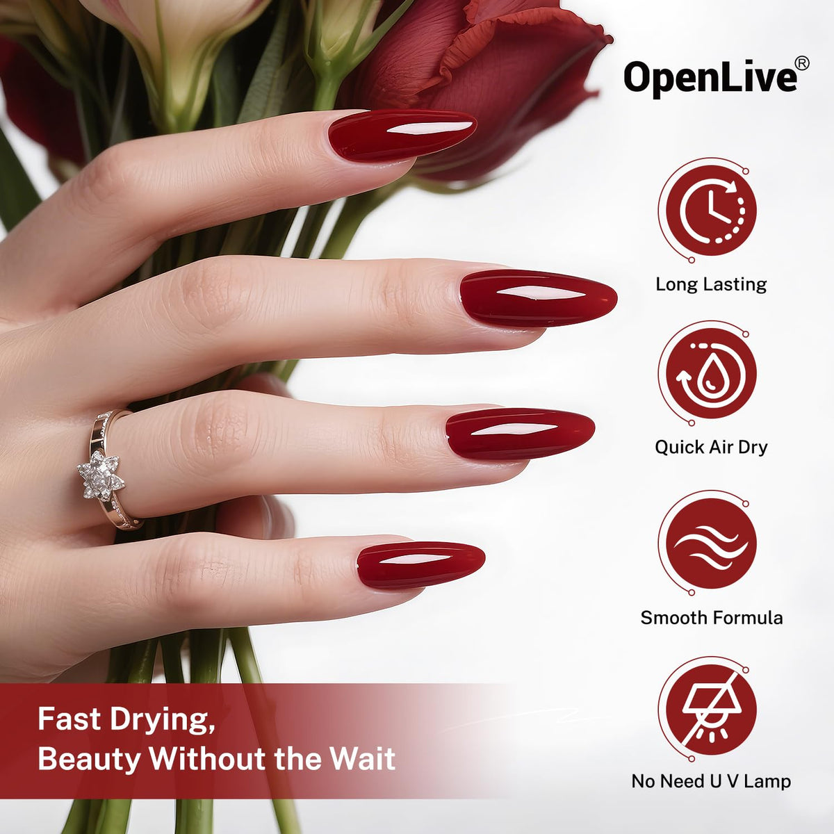 OpenLive Dark Red Nail Polish packaging