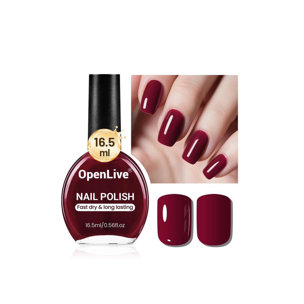 OpenLive Dark Red Quick Dry Nail Polish 16.5ml front view