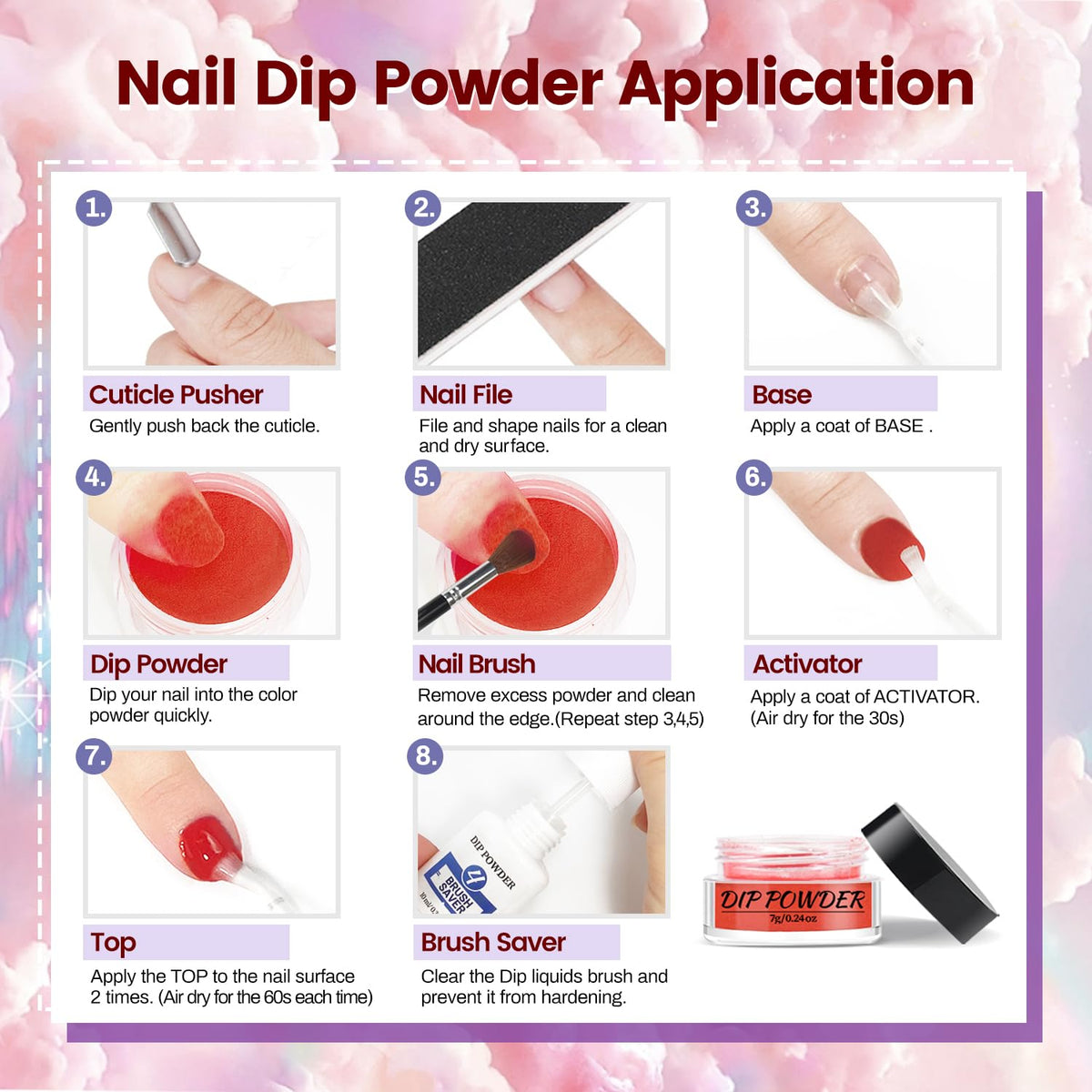 OpenLive Dip Powder Nail Kit with finished nails