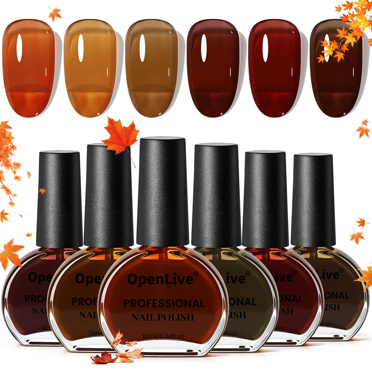 OpenLive Fall Jelly Nail Polish Set 6 Colours front view