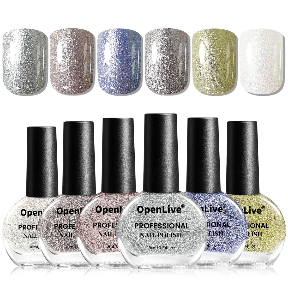 OpenLive Glitter Nail Polish Set 6 bottles in assorted colours