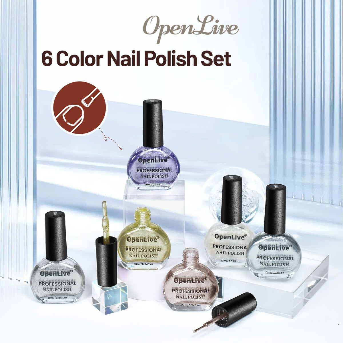 OpenLive Glitter Nail Polish Set packaging front view