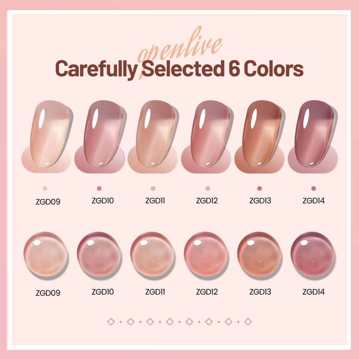 OpenLive Jelly Nail Polish Set 6 Colours bottles arranged