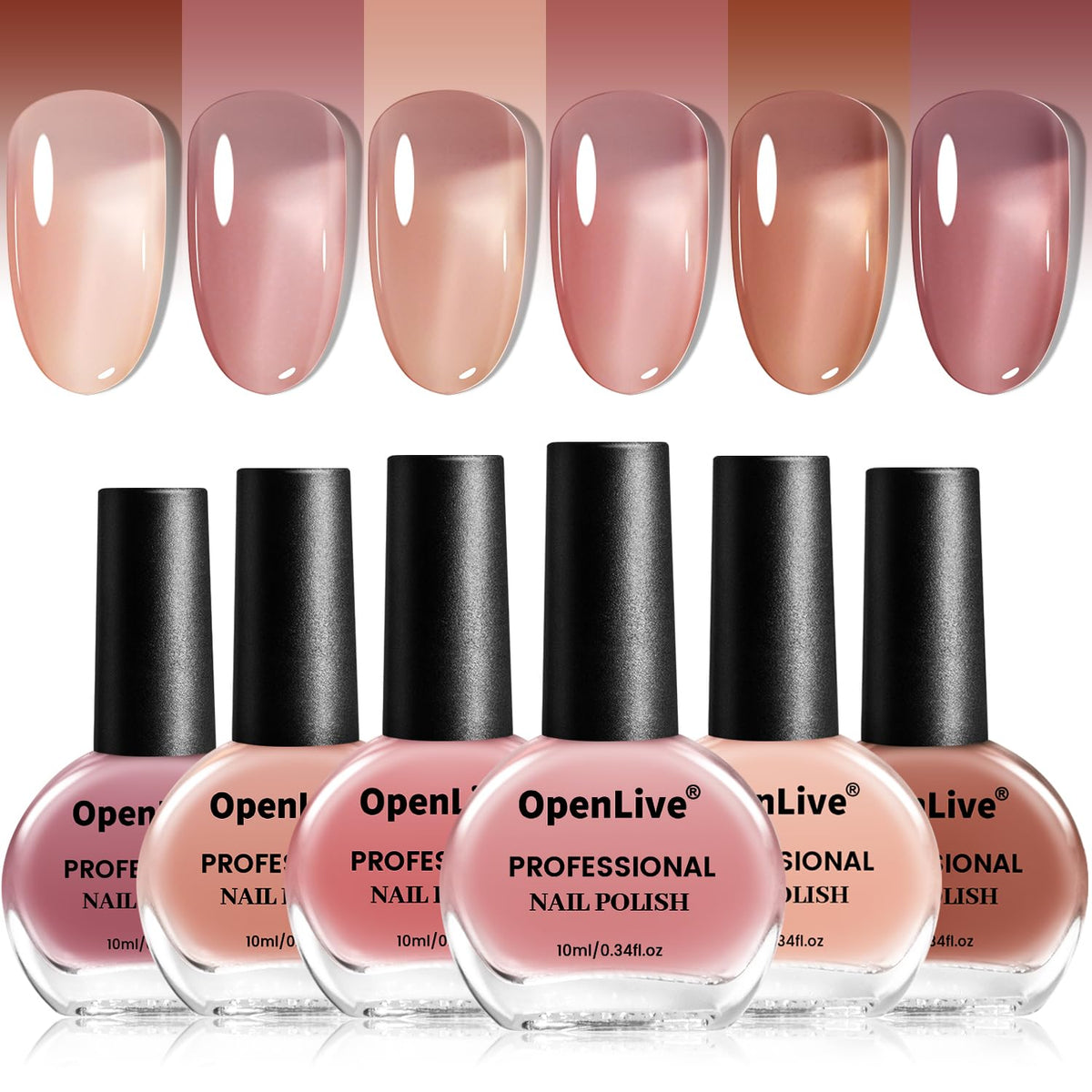 OpenLive Jelly Nail Polish Set 6 Colours front view