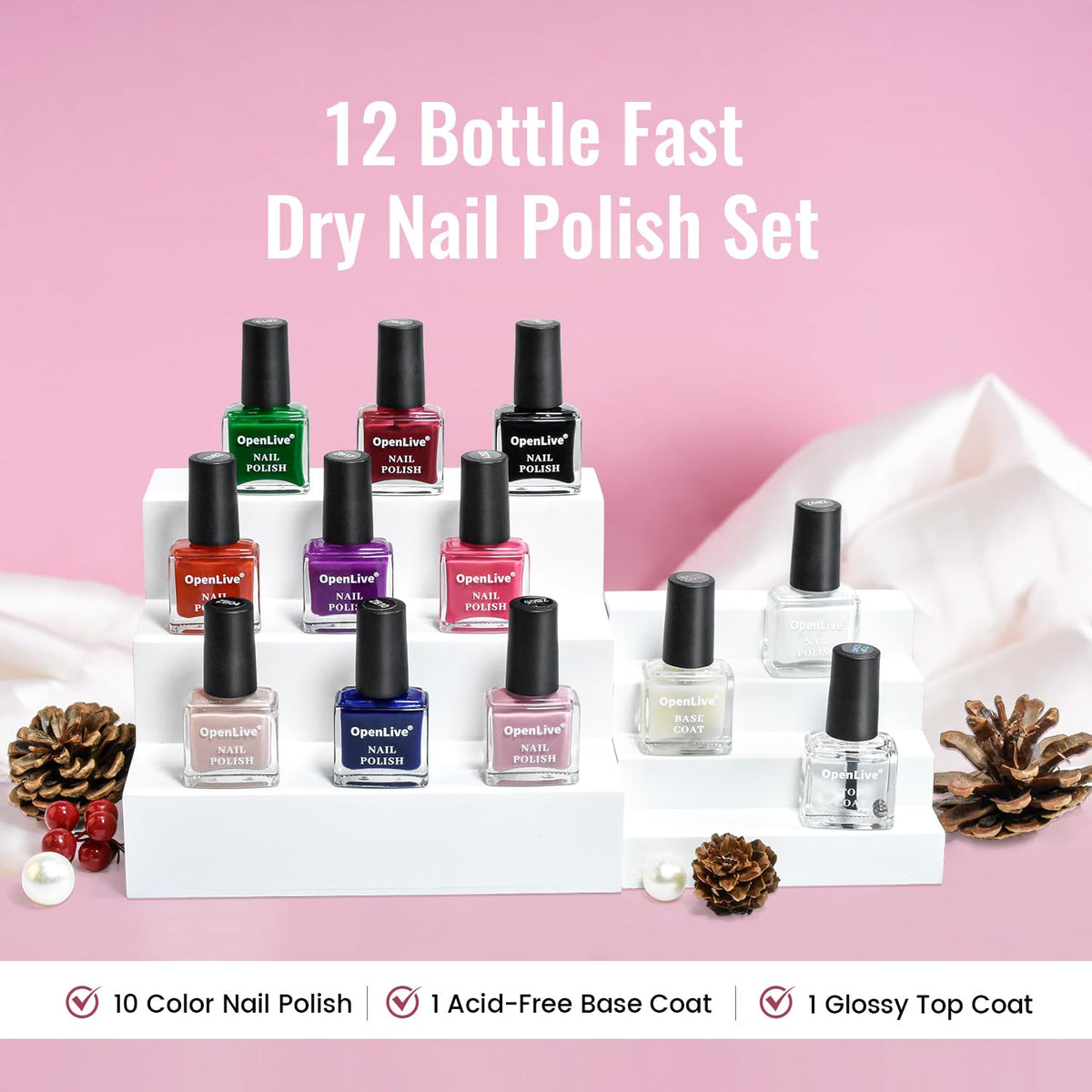 OpenLive nail polish bottles in various colours