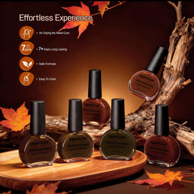 OpenLive nail polish set displayed with autumn leaves