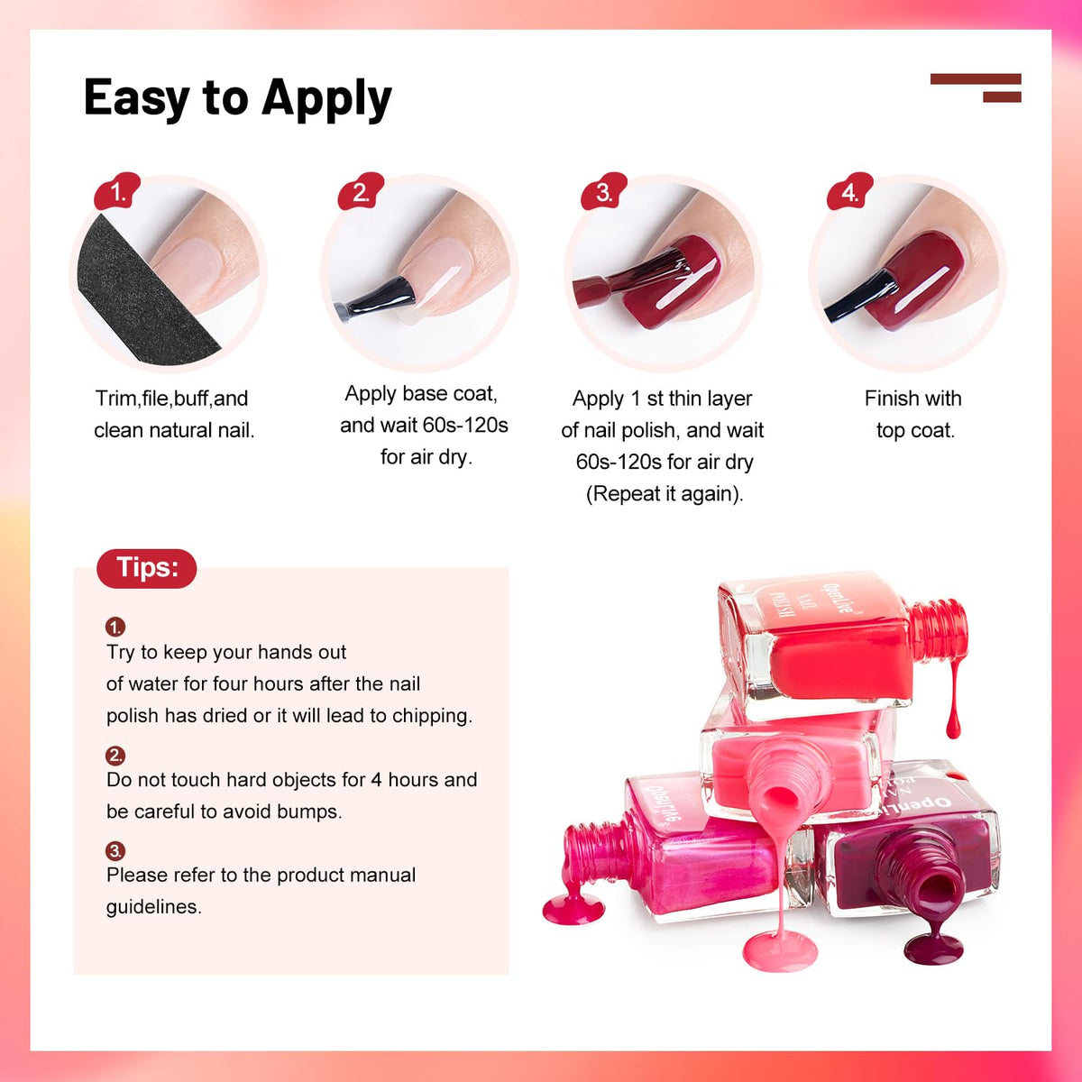 OpenLive nail polish set with base and top coat on a table