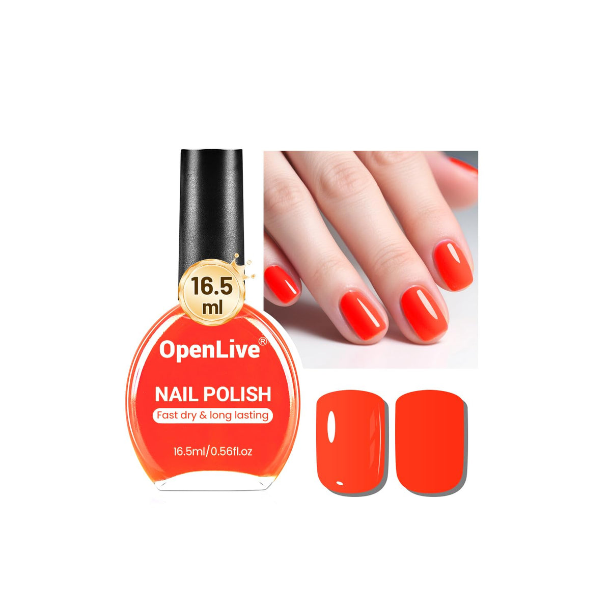 OpenLive Neon Red Nail Polish 16.5ml front view