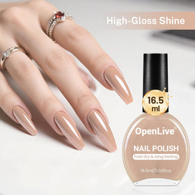 OpenLive Nude Pink Nail Polish on a manicure table with tools