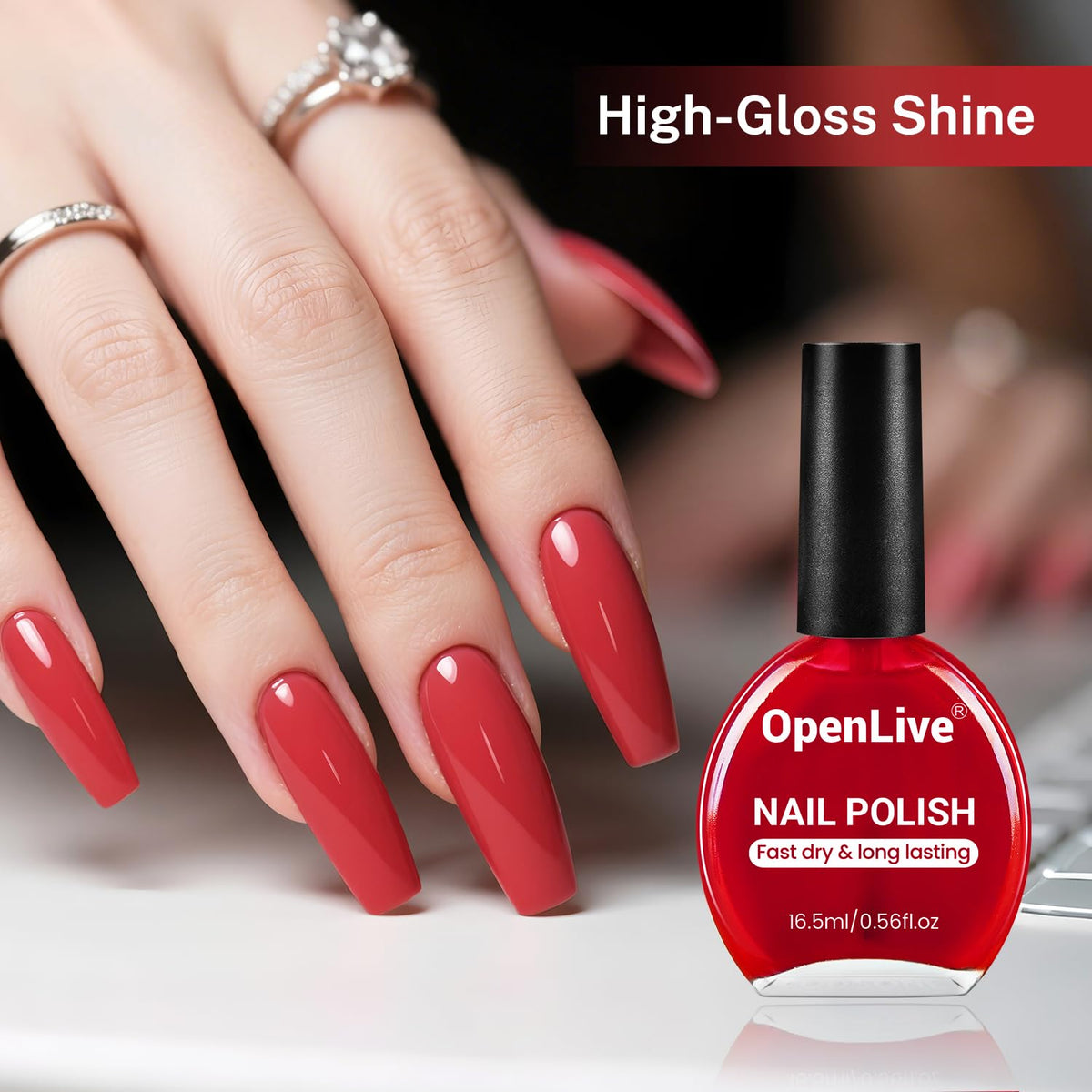 OpenLive Red Nail Polish bottle with glossy finish