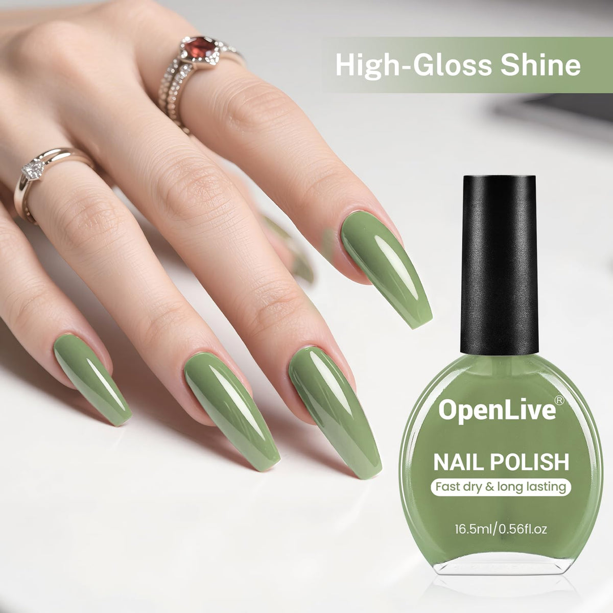 OpenLive sage green nail polish on painted nails