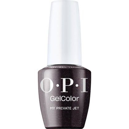 OPI GelColor My Private Jet deep black shimmer gel nail polish front view