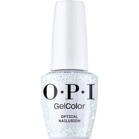 OPI GelColor Optical Nailusion front view with iridescent glitter