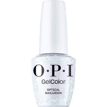 OPI GelColor Optical Nailusion front view with iridescent glitter
