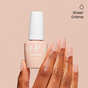 OPI GelColor Samoan Sand nail polish bottle with LED lamp