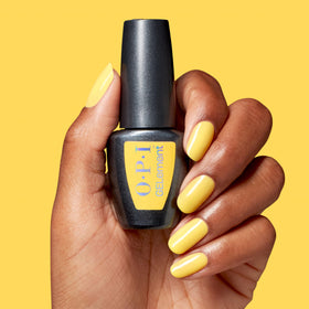 OPI GELement Cheeky Bee-havior gel polish with finished manicure