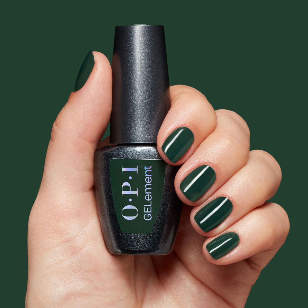 OPI GELement Garden My French dark green gel nail polish swatch on nails