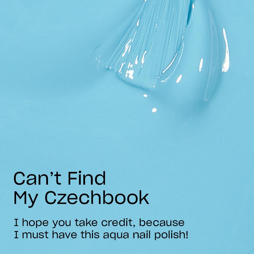 OPI Nail Lacquer Can’t Find My Czechbook bright blue polish applied on nails