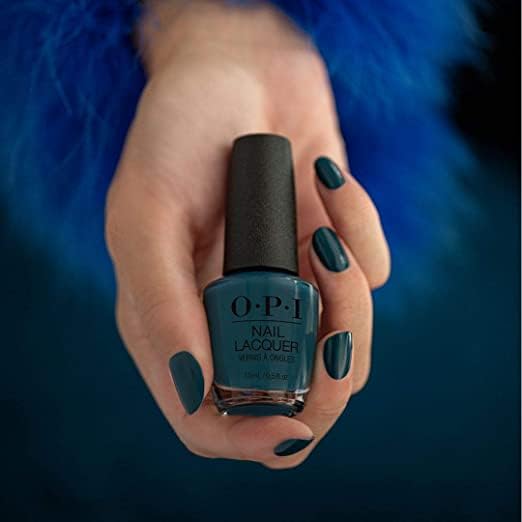 OPI Nail Lacquer Drama at La Scala dark blue polish application