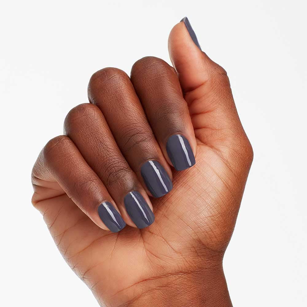 OPI Nail Lacquer Less is Norse dark blue crème polish on nails