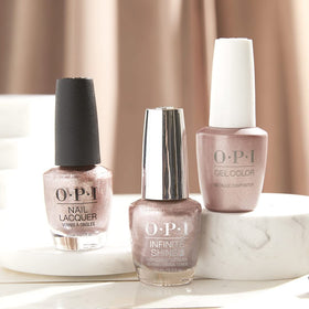 OPI Nail Lacquer Metallic Composition sheer light pink bottle side view