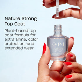 OPI Nature Strong Top Coat bottle with vibrant nail polish