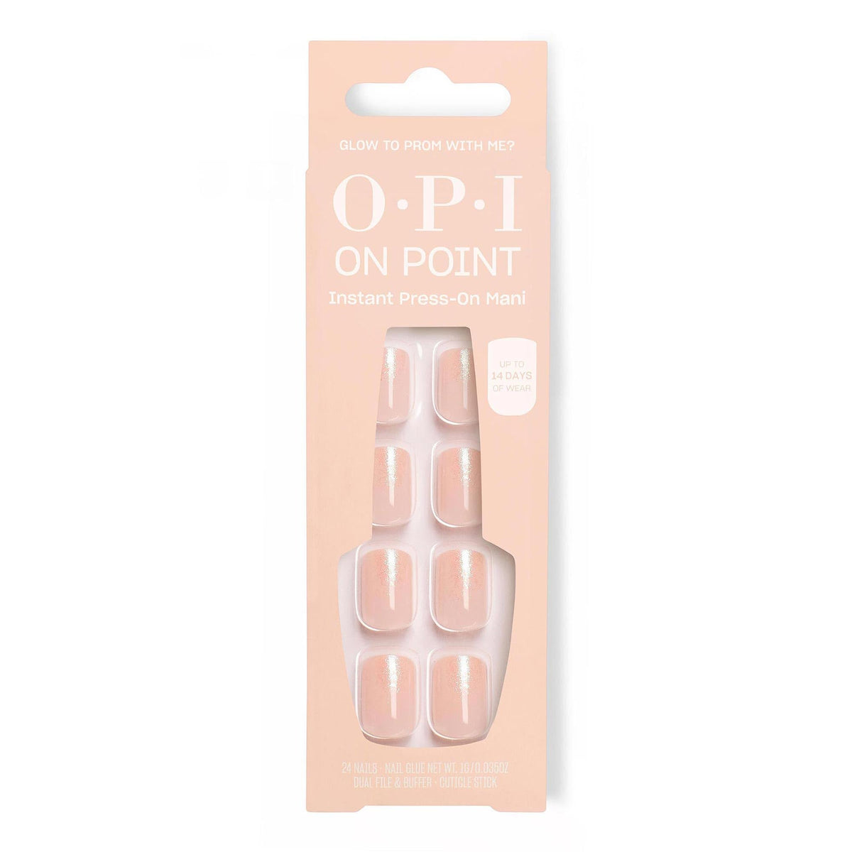 OPI On Point short squoval nude press on nails front view