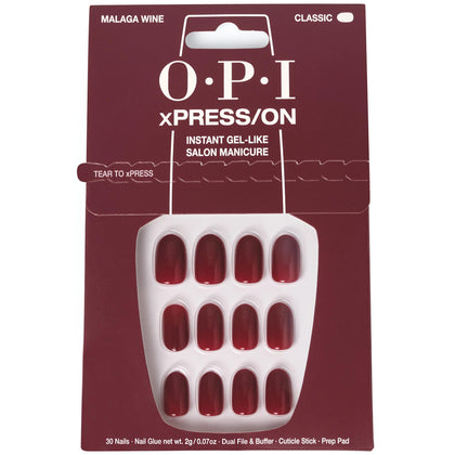 OPI xPRESS/ON Malaga Wine dark red press on nails front view