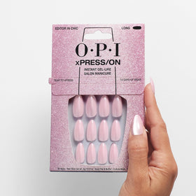 OPI xPRESS/ON packaging with Velvet Pink nails