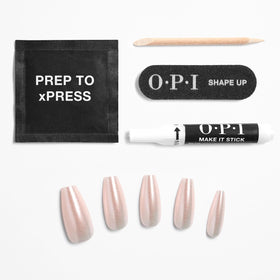 OPI xPRESS/ON Throw Me a Kiss nails with application instructions