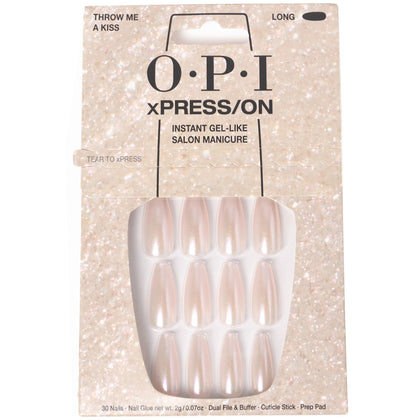 OPI xPRESS/ON Throw Me a Kiss soft pink coffin press on nails front view
