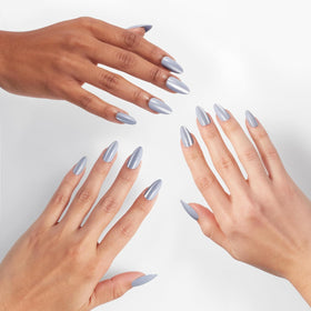 OPI xPRESS/ON Velvet Blue Long Almond nails side view