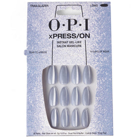 OPI xPRESS/ON Velvet Blue Long Almond Press On Nails front view