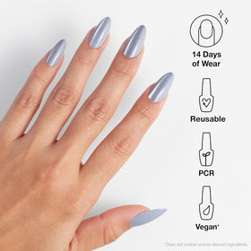 OPI xPRESS/ON Velvet Blue nails in packaging