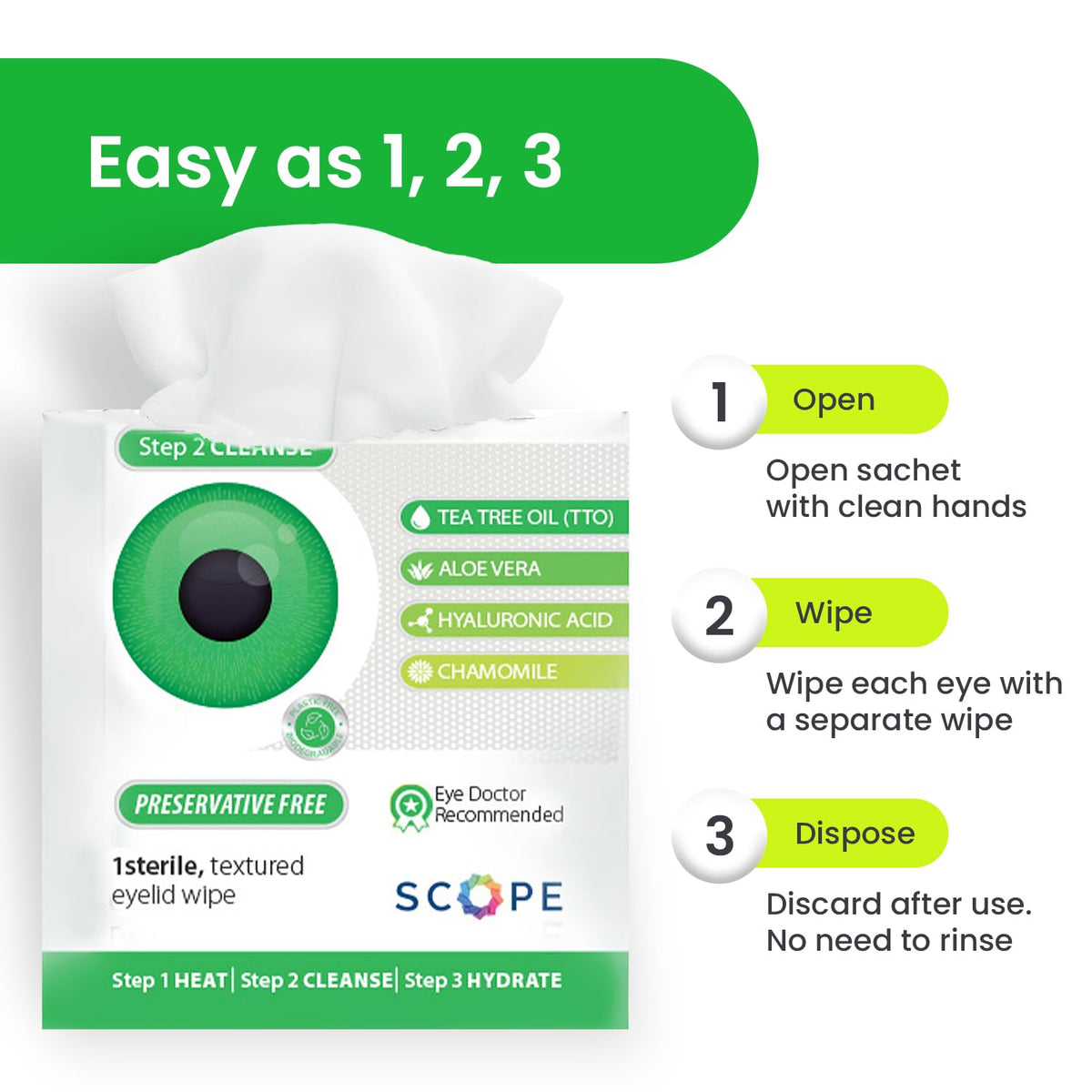 Optase Eyelid Cleansing Wipes back view packaging