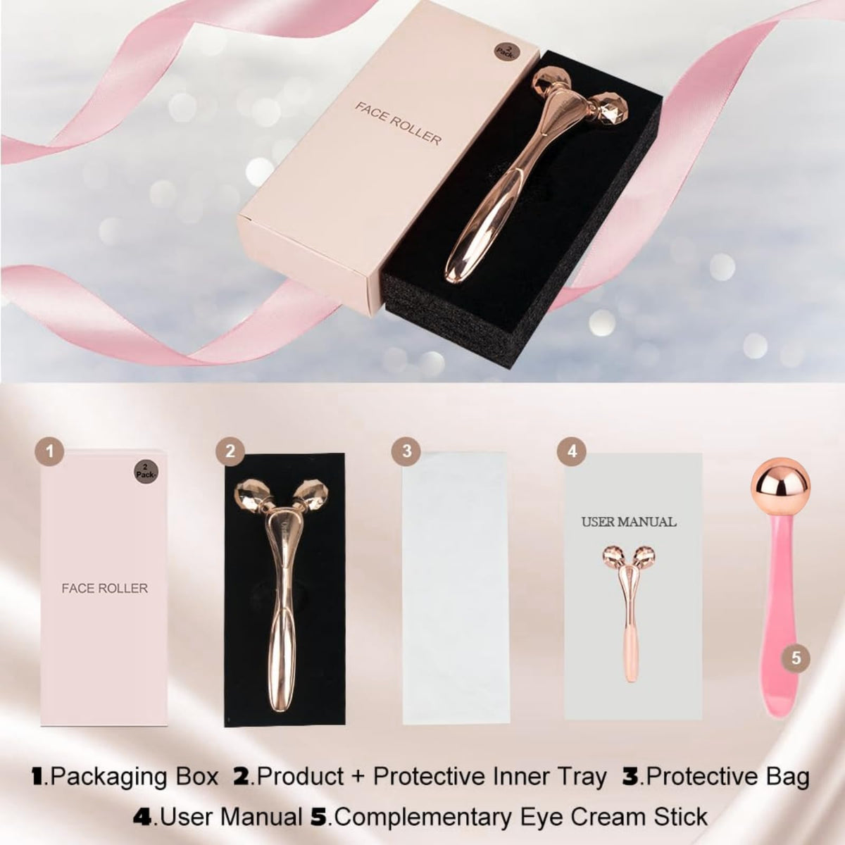 ORCLEENA Face Roller in rose gold colour on a soft surface