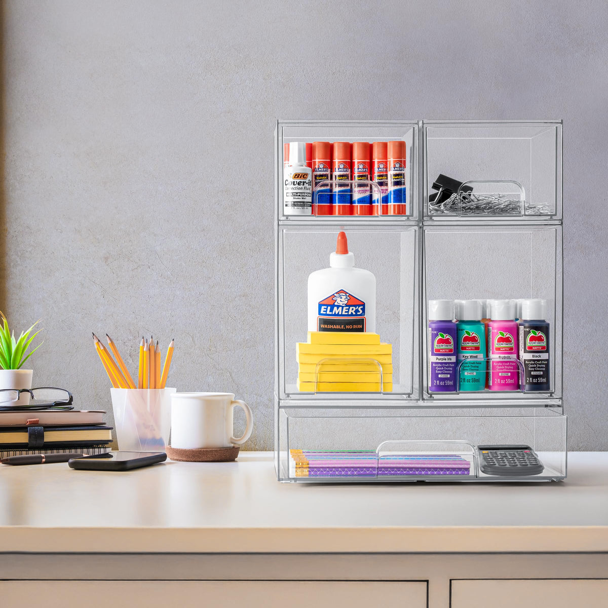 Organised Sorbus Acrylic Storage Containers on a countertop