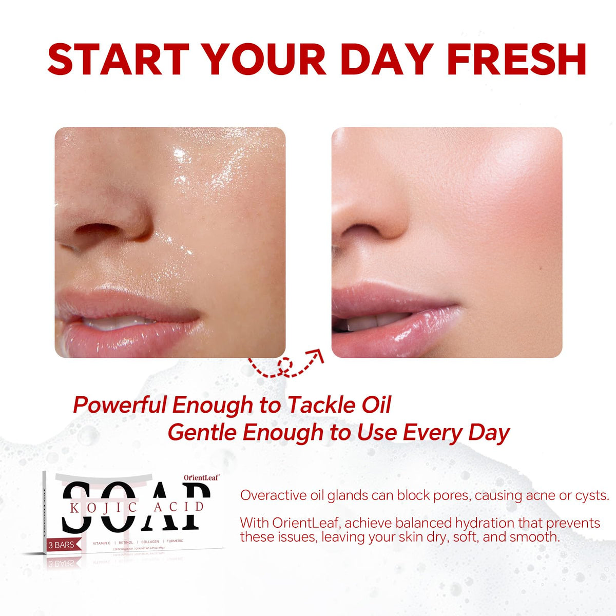 ORIENTLEAF Kojic Acid Soap Bar in hand under water