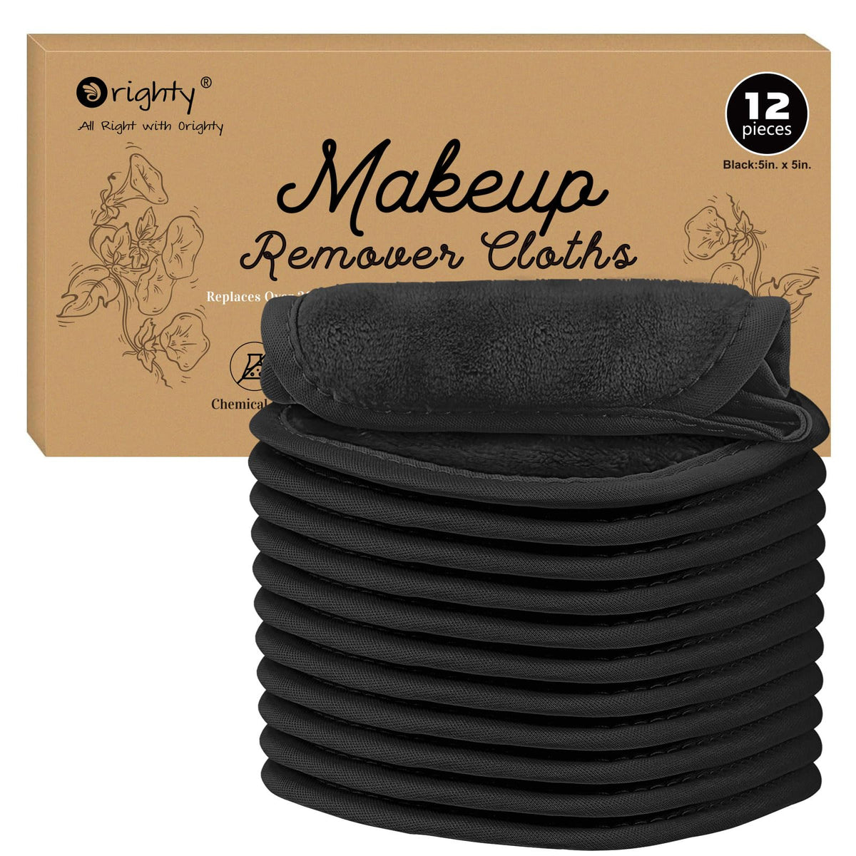 Orighty Makeup Remover Cloths 12 pack in black front view