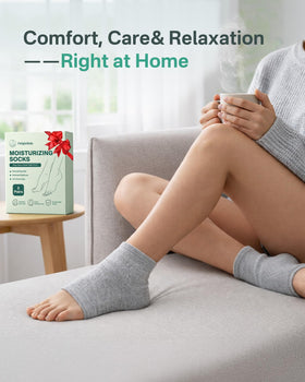 Originbuty moisturizing socks displayed with foot care products