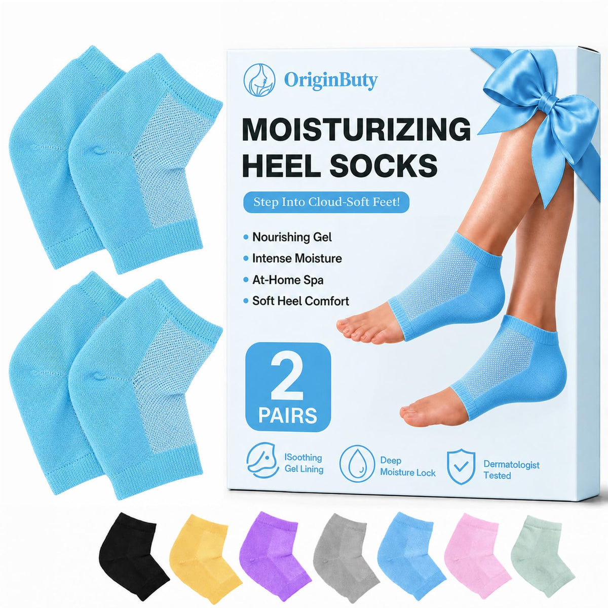 Originbuty Moisturizing Socks front view with gel lining