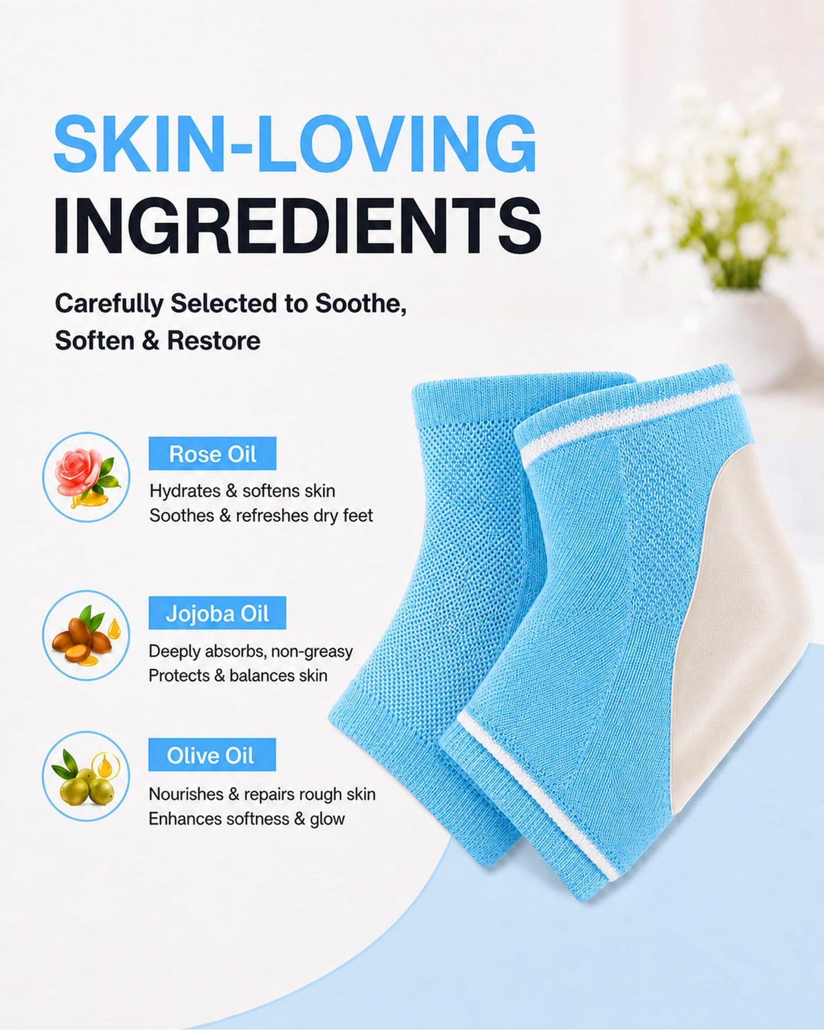 Originbuty Moisturizing Socks side view showing breathable mesh