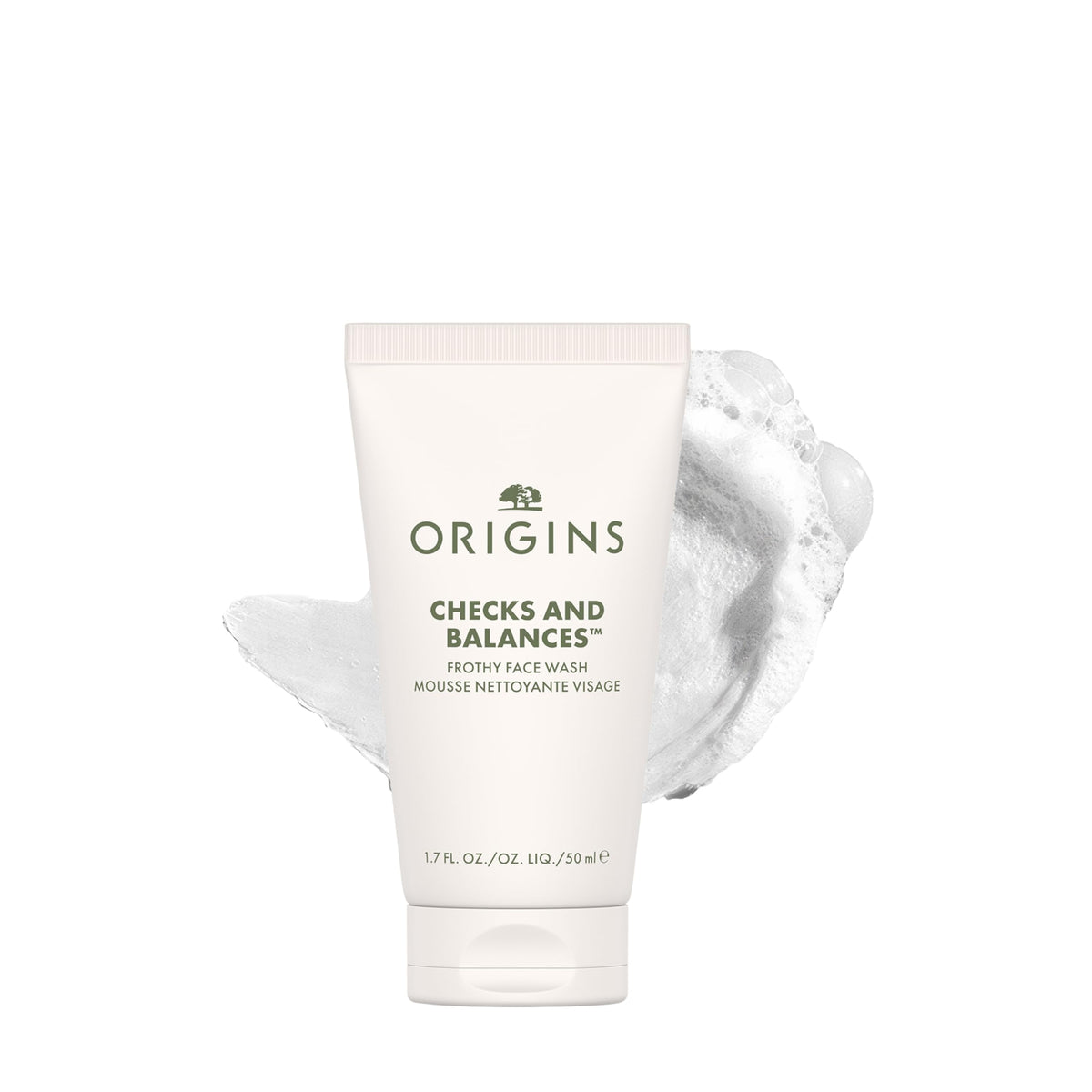 Origins Checks and Balances Foaming Face Wash front view in travel size