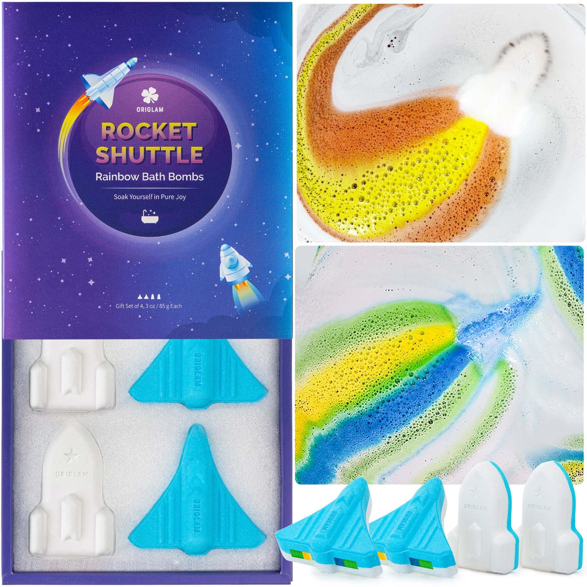 ORIGLAM Space Rocket Bath Bombs packaging front view