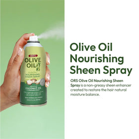 ORS Olive Oil Nourishing Sheen Spray 2oz back view with ingredient list