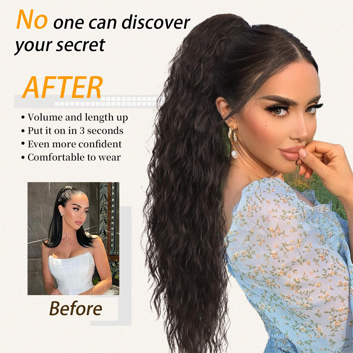ORSUNCER 26" Curly Ponytail Extension back view