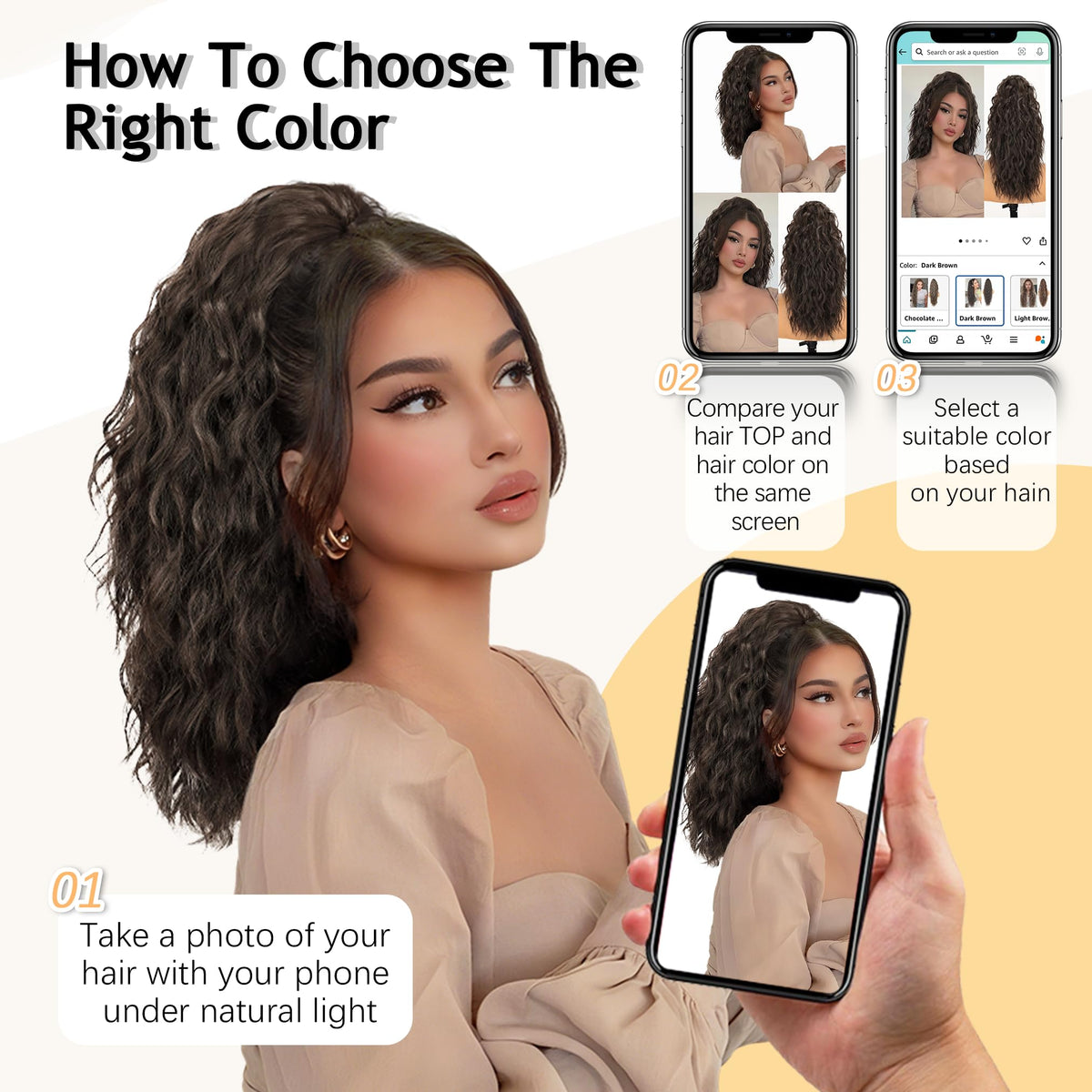 ORSUNCER 26" Curly Ponytail Extension demonstrating versatility