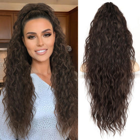 ORSUNCER 26" Curly Ponytail Extension in Dark Brown front view